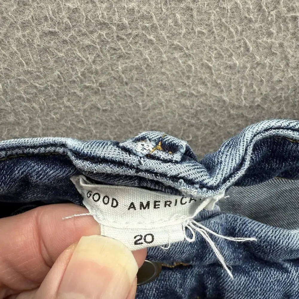Good American Jeans Womens 20 Plus Blue High Rise Straight Leg‎ Raw Hem Denim